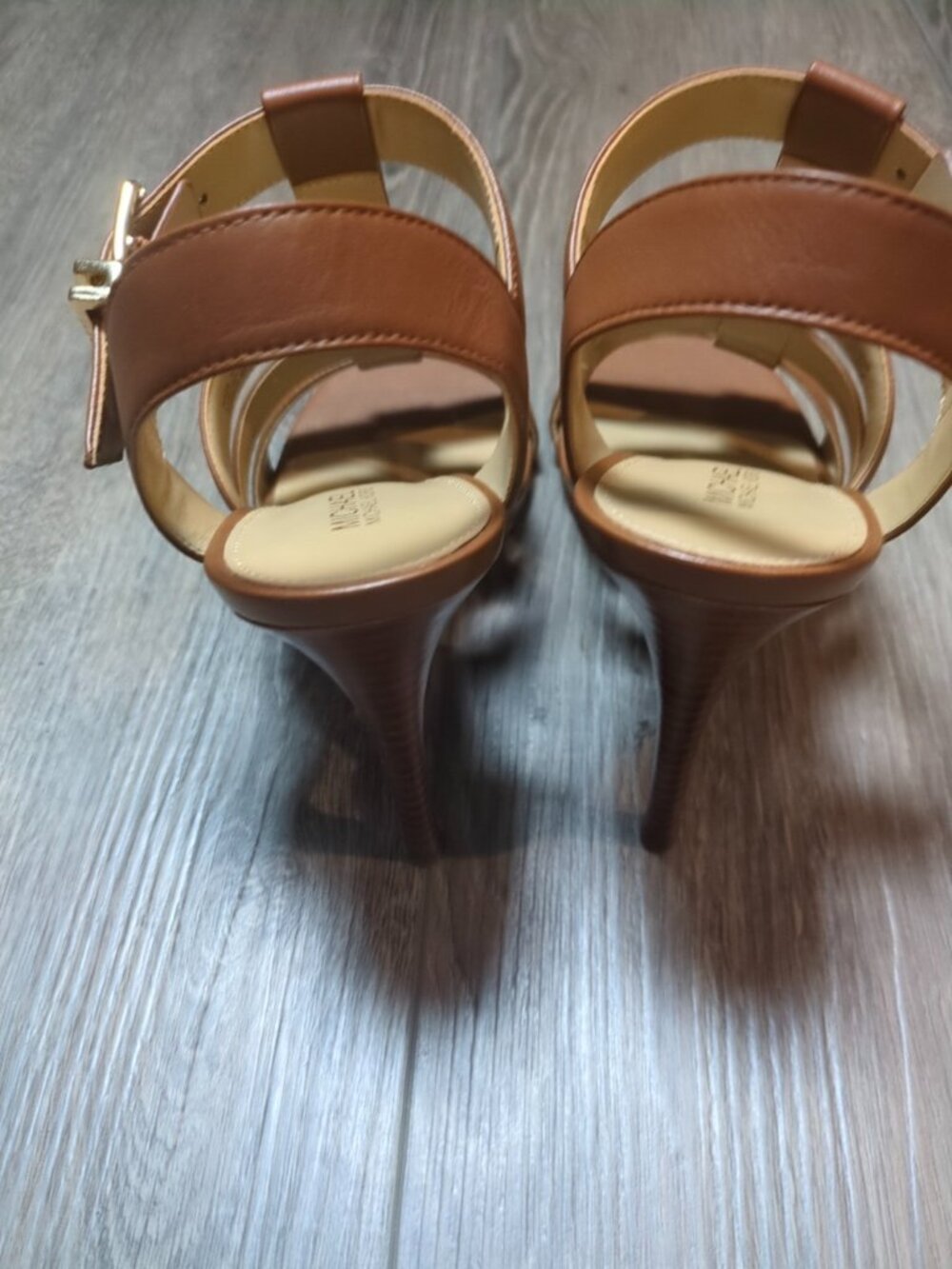 Michael Kors Jagger High Heel Stiletto Strappy Sandal Leather Luggage - Picture 3 of 4